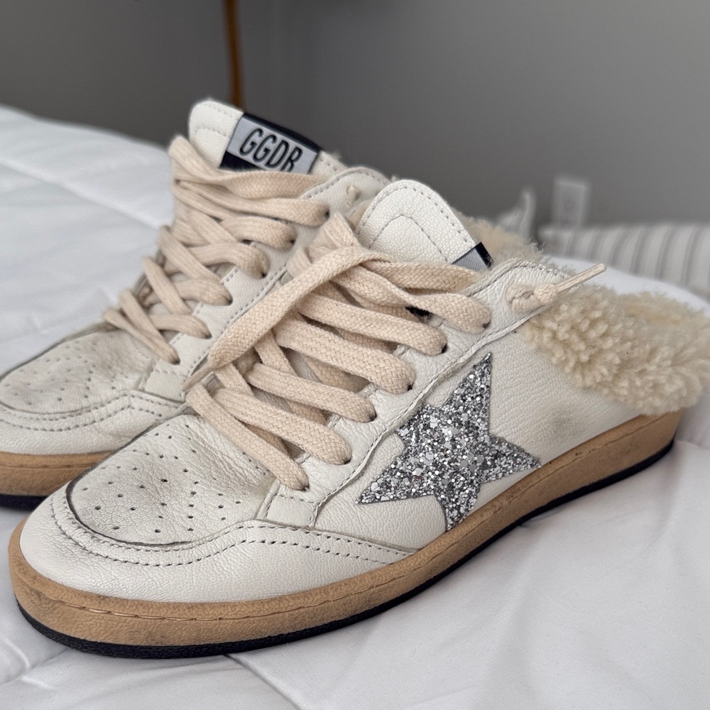 Golden Goose Cream Sneakers with Silver Star
